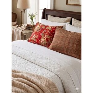 Chaps Home Standard Pillow Sham Red Floral Brown Plaid Reversible Set of 2